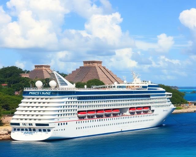 Princess Cruises ship sailing past a Mediterranean coastline at golden hour
